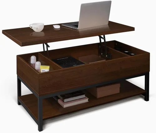 Vista 9 de CAPHAUS Mesa de centro elevable con compartimento oculto y cajón deslizante, mesa elevadora para almacenamiento de sala de estar, 41 pulgadas
