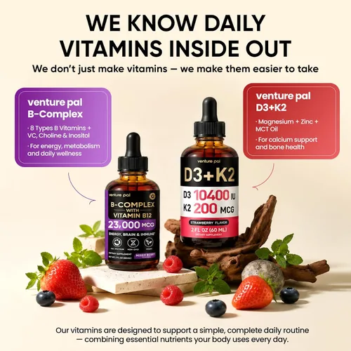 Vista 9 de Venture Pal Vitamina B Complex Liquid Drops, B12 Metilcobalamina B9 Fólico B1, B2, B3, B5, B6, B7 - Vitamina C, colina, inositol, metabolismo