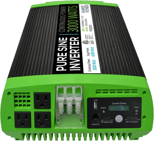 Vista 6 de GoWISE Power Inversor de onda sinusoidal pura PS1009 de 2000 W continuo de 4000 W de sobretensión con pantalla LCD digital, negro/verde