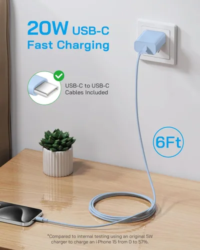Vista 3 de AISNI - Cargador para iPhone 17/16/15, carga rápida, paquete de 3 cargadores tipo C Bloque de cargador USBC de 20 W para iPhone 17 16 15 Pro max