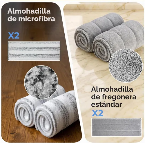 Vista 5 de Midyb Sistema de cubo de fregona plana, fregona húmeda y seca para limpieza Mango de acero inoxidable de 54 pulgadas, 4 almohadillas de microfibra
