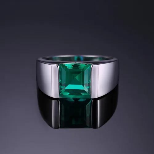 Vista 3 de JewelryPalace Men's Square 2-3ct Natural Smoky Quartz Created Ruby Alexandrite Sapphire Simulated Emerald Engagement Ring, 14K White Gold Plated 925