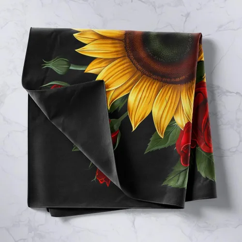 Vista 2 de Manfei Tapiz de girasol amarillo con rosas rojas para colgar en la pared, decoración de habitación de niños y niñas, tapiz de acuarela floral
