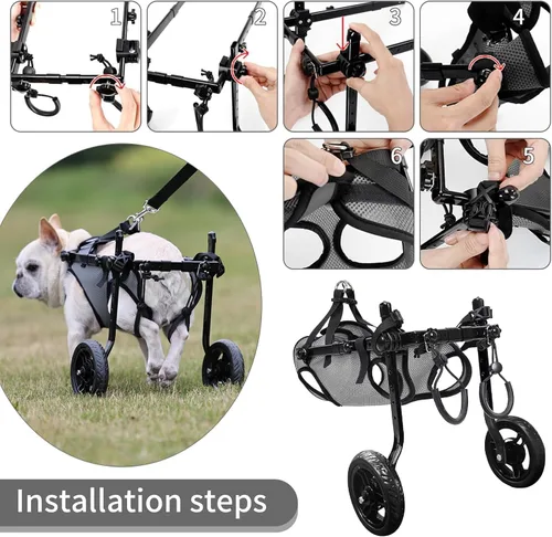 Vista 8 de Silla de ruedas para perros para patas traseras, carrito de ruedas ligero para perros con patas traseras para discapacitados, ajustable