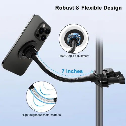 Vista 2 de JCWINY para soporte de micrófono Magsafe con soporte para teléfono, soporte flexible para teléfono con imanes súper para soportes de micrófono