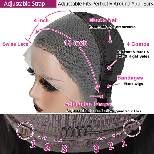 Vista 3 de ZIYU - Peluca rizada de 14 pulgadas con encaje frontal de 13 x 4 pulgadas, pelucas de cabello humano Línea de cabello prearrancada con abuelitos