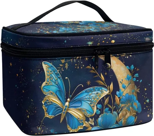 Vista 32 de Flashideas Bolsa de maquillaje para cosméticos Almacenamiento vertical Bolsa de maquillaje de viaje de gran capacidad, Caballo Azteca 1