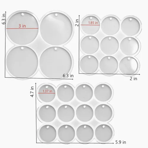 Vista 2 de Juego de moldes de silicona redondos de 25 cavidades grandes + medianos + pequeños para llavero de joyería de resina 3 piezas