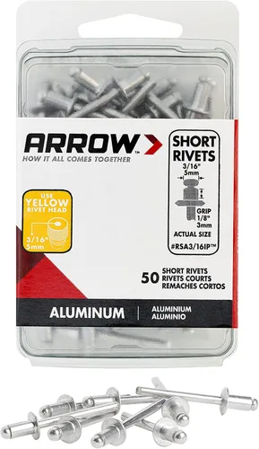 Vista 12 de Arrow RLA3/16 Remaches largos de aluminio de 3/16 pulgadas, paquete de 12, gris
