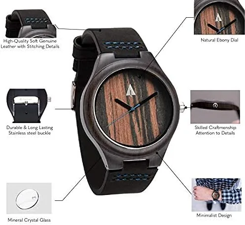 Vista 3 de Treehut - Reloj de pulsera analógico para hombres, de madera con correa de piel auténtica, estilo elegante.