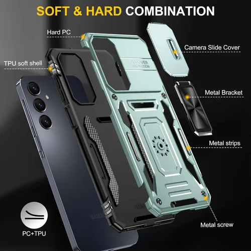 Vista 5 de Para Samsung Galaxy A16 5G Funda con Protector de Pantalla y con Cubierta de Cámara, Soporte Giratório de 360° Grado Militar (Resistente) Protector