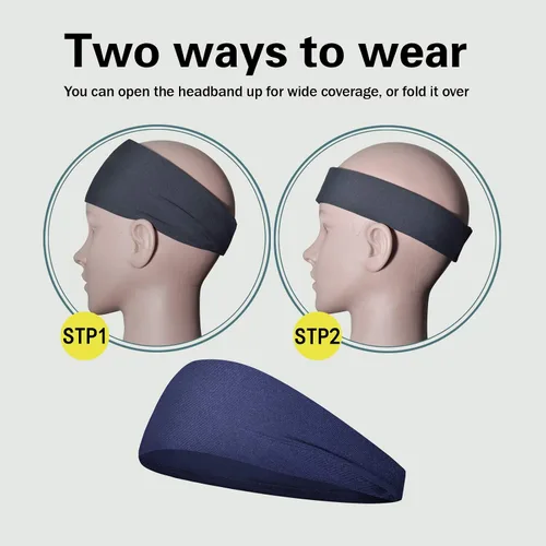 Vista 6 de Diademas deportivas para hombres (paquete de 5), diadema de entrenamiento que absorbe la humedad, diademas para correr, ciclismo, fútbol, yoga