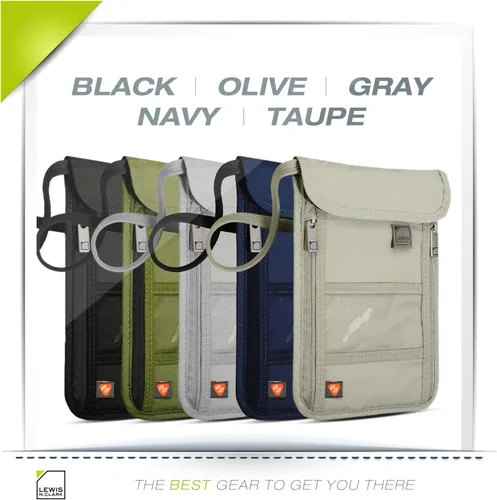 Vista 3 de Lewis N. Clark cartera de bloqueo RFID para Cuello), 1267BLK