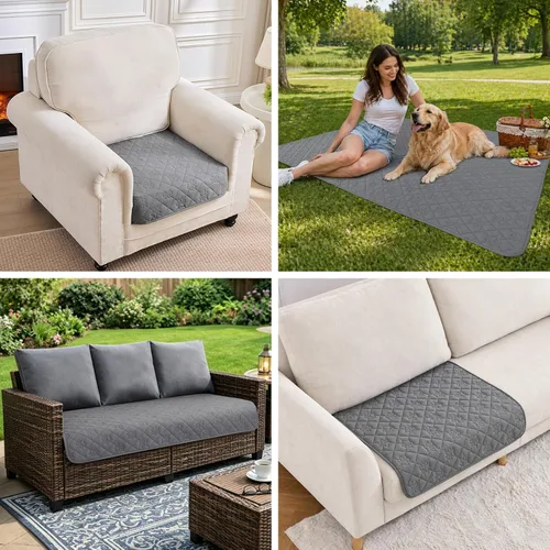 Vista 13 de PAWFINITY Funda de cama impermeable para perros, manta para mascotas lavable para colchón Gris