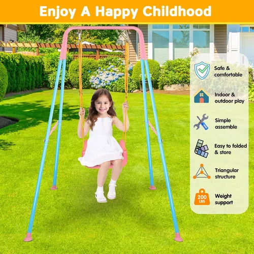 Vista 6 de Juego de columpios 3 en 1 para niños pequeños, columpio plegable con soporte, para interiores y exteriores, columpios multifuncionales para patio