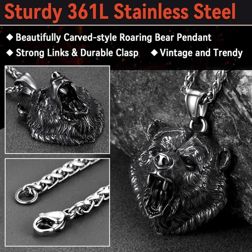 Vista 5 de FaithHeart Collar con colgante de pata de oso de acero inoxidable, collar escandinavo nórdico auténtico, joyería vikinga personalizada personalizada