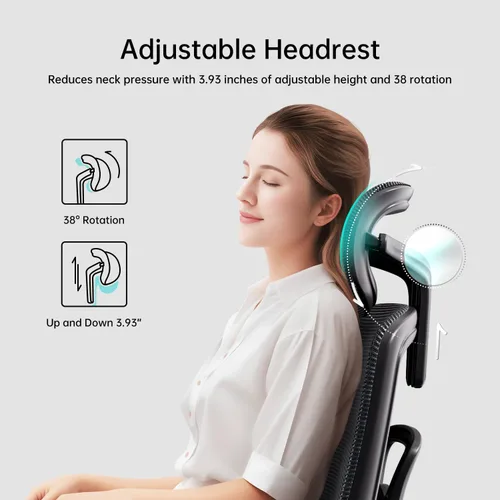 Vista 5 de Hbada Silla de oficina ergonómica con reposabrazos ajustables 3D, soporte lumbar ajustable, respaldo alto para silla de computadora, silla