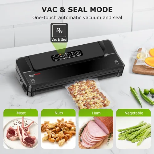 Vista 4 de Bonsenkitchen Máquina selladora al vacío con 5 bolsas de vacío, negro plateado