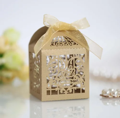 Vista 12 de Paquete de 50 cajas de dulces de boda con corazones cortados con láser, cajas de regalo pequeñas para bodas, despedidas de soltera, aniversarios, 01