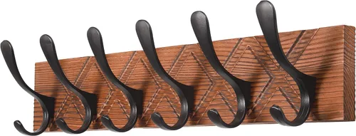 Vista 15 de SKOLOO Perchero de pared estilo escandinavo con 6 ganchos tallados en bloque de madera, colgador de pared para abrigos, sombreros, ropa, bufandas