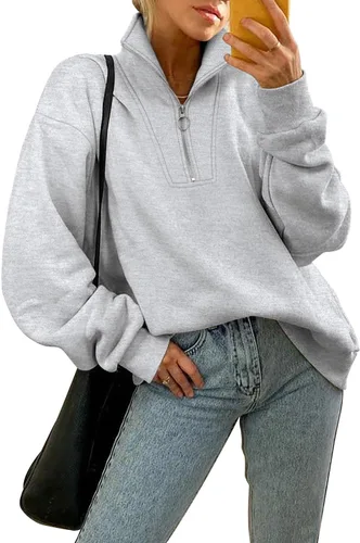 Vista 2 de CHICZONE Sudadera de manga larga con cremallera de un cuarto para mujer, sudadera moderna de otoño Y2K con bolsillos
