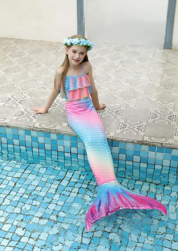 Vista 5 de PURFEEL Disfraz de sirena para niñas, 4 piezas para niños