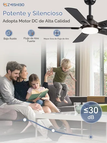 Vista 4 de ZMISHIBO Ventiladores de techo de 44 pulgadas con luces, ventilador de techo moderno negro con control remoto, ventilador de techo
