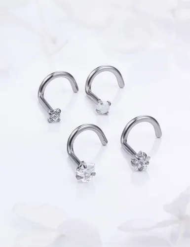 Vista 4 de Piercing para la nariz de 20/0.63 oz, rectos, L/sacacorchos, para la nariz, joyería para mujer, acero inoxidable quirúrgico hipoalergénico