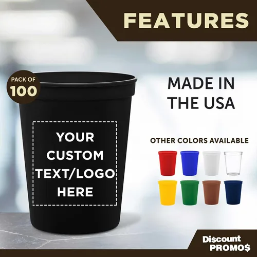 Vista 2 de DISCOUNT PROMOS Vasos de plástico personalizados para estadios, 16 onzas, juego de 100, paquete personalizado a granel, perfecto para cumpleaños