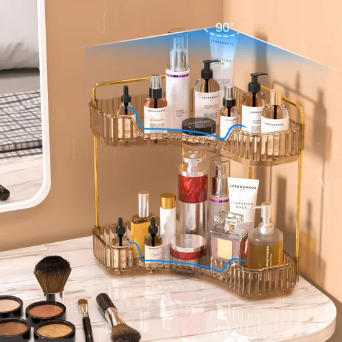Vista 6 de GTI Organizador de maquillaje de 2 niveles, organizador de encimera de baño de gran capacidad, organizador de perfumes, cosméticos para el cuidado