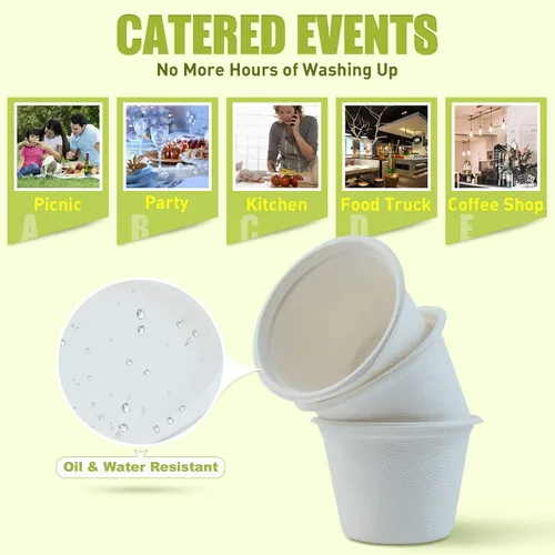 Vista 5 de Green Earth, Vasos compostables de bagazo de 4 onzas, material de fibra de caña de azúcar biodegradable, blanco, paquete de 50 Biodegradable