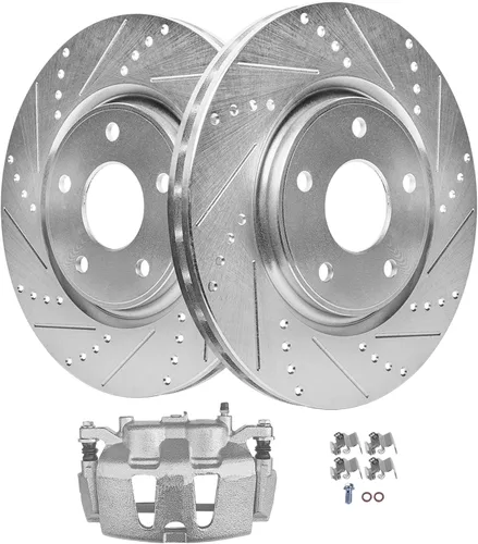 Vista 24 de Detroit Axle - Rotores de freno traseros perforados y ranurados + Reemplazo de calibrador de freno de disco trasero derecho para Acura TL Honda