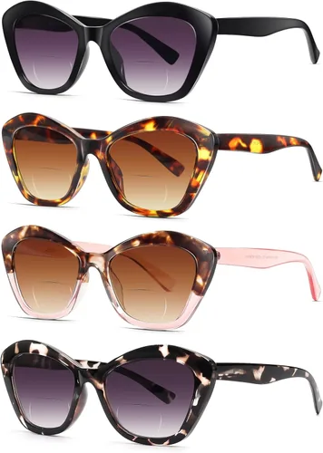 Vista 8 de LADEESSE Pack de 3 gafas de sol bifocales para lectura de mujer, gafas de sol de moda en forma de ojo de gato para lectura al aire libre, protección