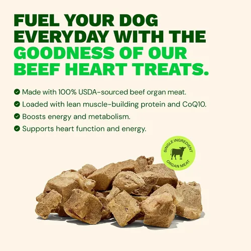 Vista 3 de Get Joy Golosinas liofilizadas 100% de corazón de res para perros, 4 onzas Carne de órgano de un solo ingrediente, complemento de comida cruda