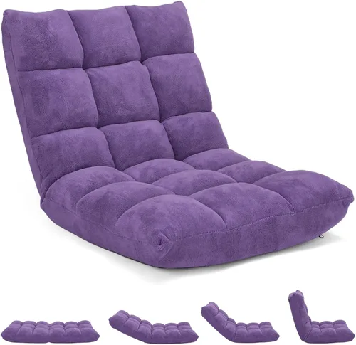 Vista 7 de Sofá de suelo de 14 posiciones, sofá plegable para juegos, cojines cómodos y marco de acero de estudio, cama ajustable en ángulo, sofá reclinable