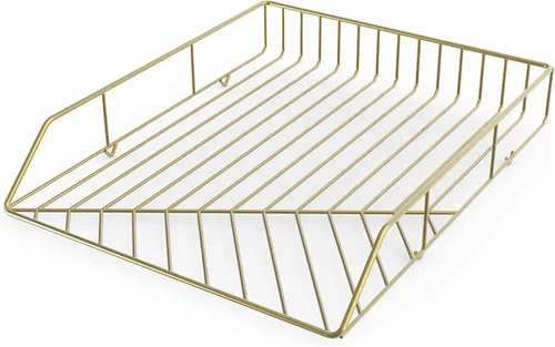 Vista 4 de U Brands Kit de organización de escritorio de metal, colección Vena, taza, clasificación y 2 bandejas incluidas, dorado (3940U00-01)