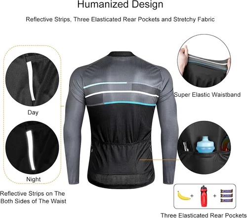 Vista 5 de LAMEDA Cycling Jersey Mens Long Sleeves Athletic Bicycle Mountain Bike