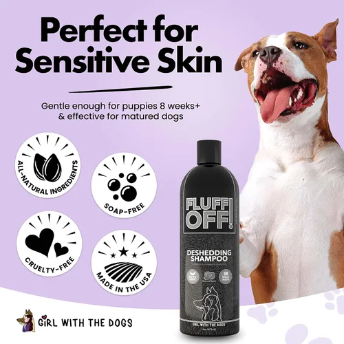 Vista 8 de Fluff Off! by Girl With The Dogs, Champú y acondicionador natural para perros y gatos, paquete de 16 onzas