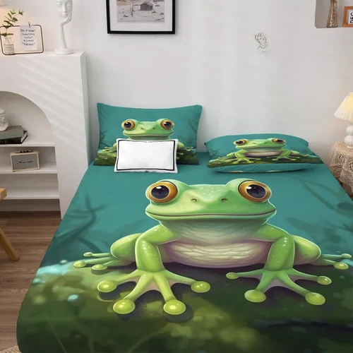 Vista 3 de Frog Sheets California King - Sábanas de cama de anfibios tropicales, microfibra suave con bolsillo profundo, sábanas y fundas de almohada, 1 sábana