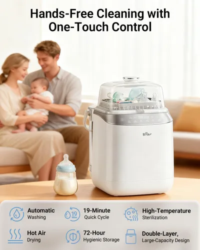 Vista 6 de Lavadora de Biberones Bear Pro, Lavadora y Esterilizador y Secador de Biberones - Todo en una Máquina para Biberones, Piezas de Bomba y Artículos