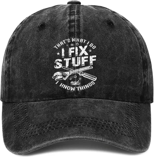Vista 6 de I Fix Stuff and Know Things Sombrero para hombre, I Fix Things Hat, I Fix Stuff Hat, I Fix Things and I Know Stuff Hat 3 (negro)