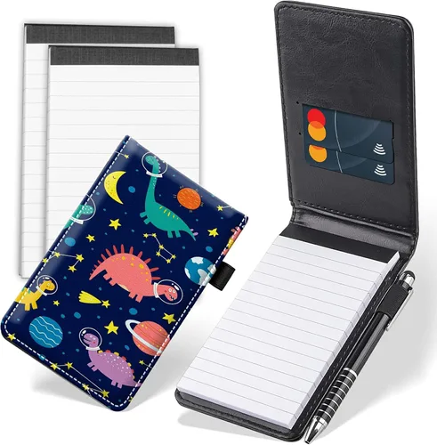 Vista 25 de Juego de 4 mini blocs de notas de bolsillo, funda de cuero sintético de mármol abstracto con 2 ranuras para tarjetas, 1 lápiz capacitivo y 2
