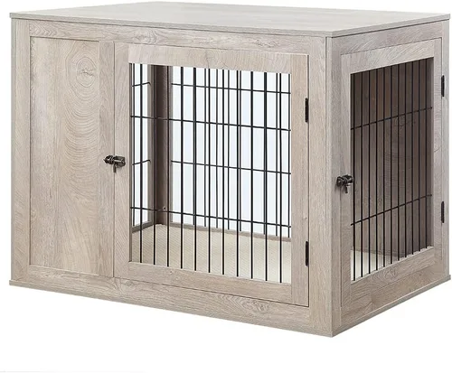 Vista 10 de unipaws Jaula de perro estilo muebles de 25.5 pulgadas para perros pequeños Nogal