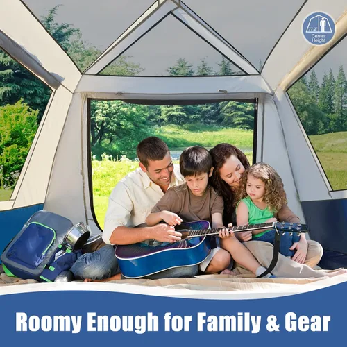 Vista 4 de YOLENY Instant Cabin Tent, 4-8 Person Quick Setup Family Camping Tent with Rainfly and Extended Canopy, Weather Resistant Tent with Mesh Windows and