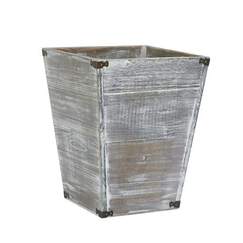 Vista 8 de Basurero cuadrado de madera estilo granja con soportes metálicos decorativos para dormitorio, sala de estar, baño y oficina, papelera (gris rocho)