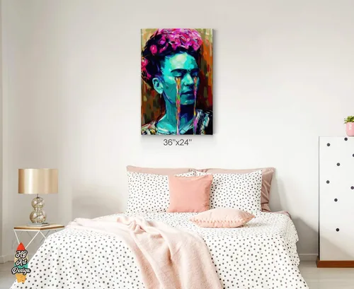 Vista 4 de HB Art Design Frida Kahlo - Lienzo decorativo para pared, diseño de mujer con lágrimas, retrato colorido, pintura al óleo, oficina, sala de estar