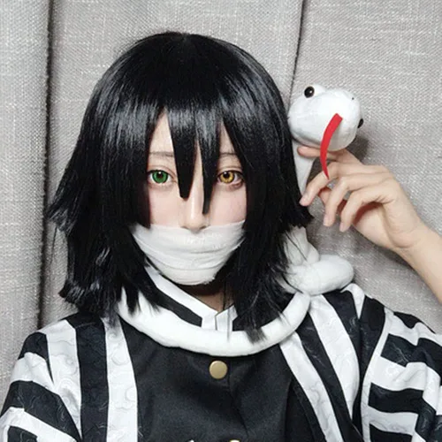 Vista 5 de Aadesso Anime Demon Slayer Kimetsu No Yaiba Iguro Obanai Cosplay Peluca Hombres Mujeres Resistente al Calor Pelucas de Pelo Sintético Halloween