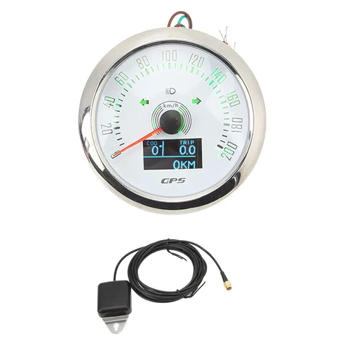 Vista 8 de Velocímetro tacómetro 3 en 1, 200 MPH, 3.346 in, 9-32 V, 7 colores, retroiluminado, antivaho universal para barco, coche, caravana, motocicleta
