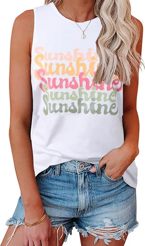 Vista 24 de Hount Camisetas sin mangas para mujer, estilo casual, holgadas, con gráficos, cómodas, para verano, básicas, camisetas tipo túnica 10-beige