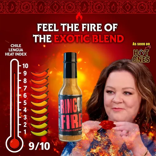 Vista 6 de Hot Sauce Chile Lengua de Fuego (paquete de 1, anillo de fuego) - Salsa ultra caliente de Carolina Reaper con miel, ron, eneldo y ajo